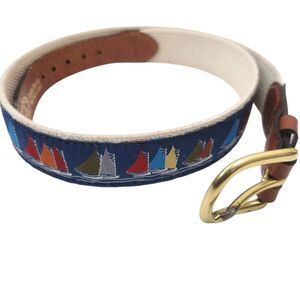 Leather Man Ltd Handmade Sailboat Print Brass Buckle Belt 32